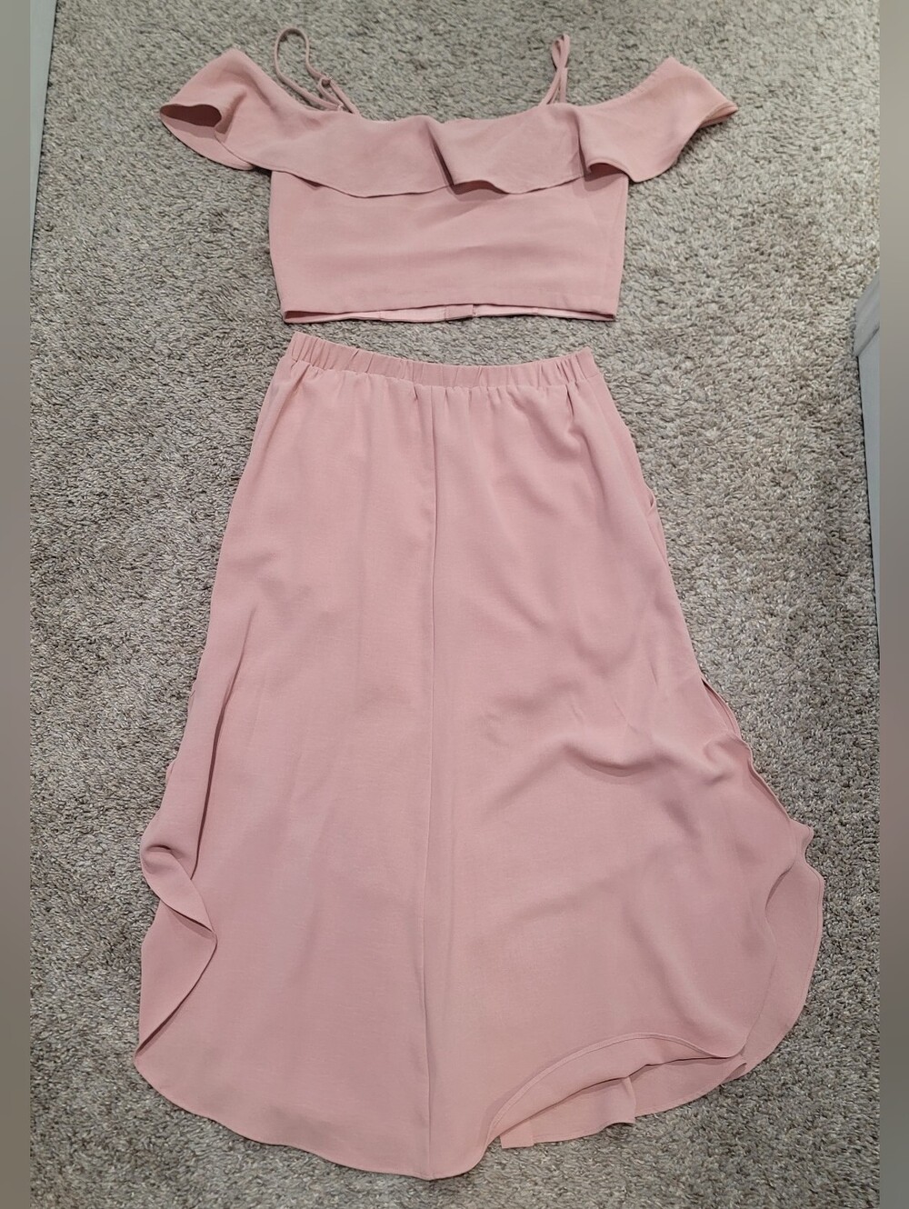 Lulus Malta Dusty Pink Mauve Button Up Skirt Off The Shoulder Top Set Sm - Picture 7 of 9